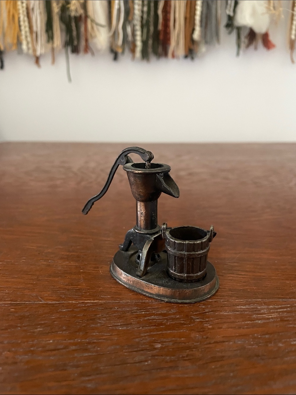 Miniature Vintage-Style Water Pump Figurine in Aged Copper